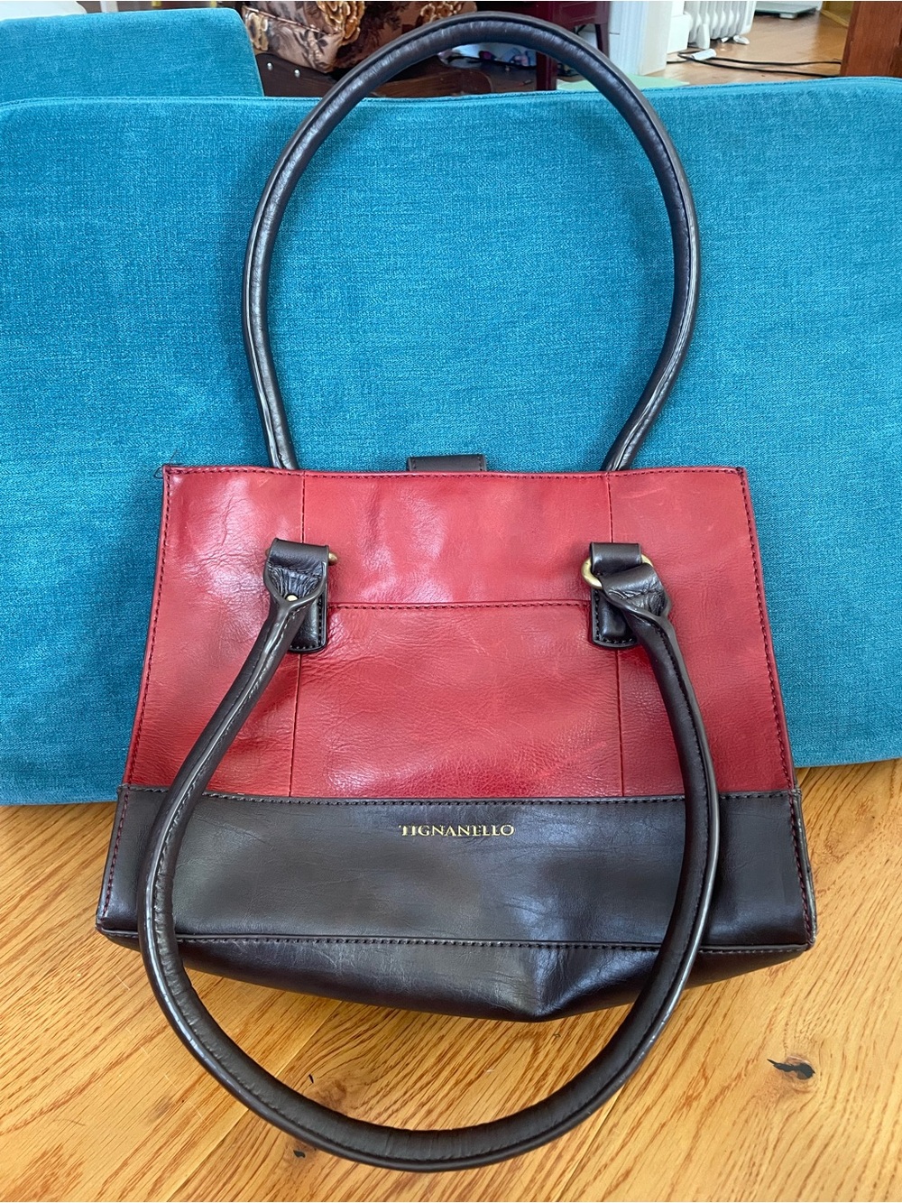 Chic Tignanello Smooth Leather Colorblock Tote
